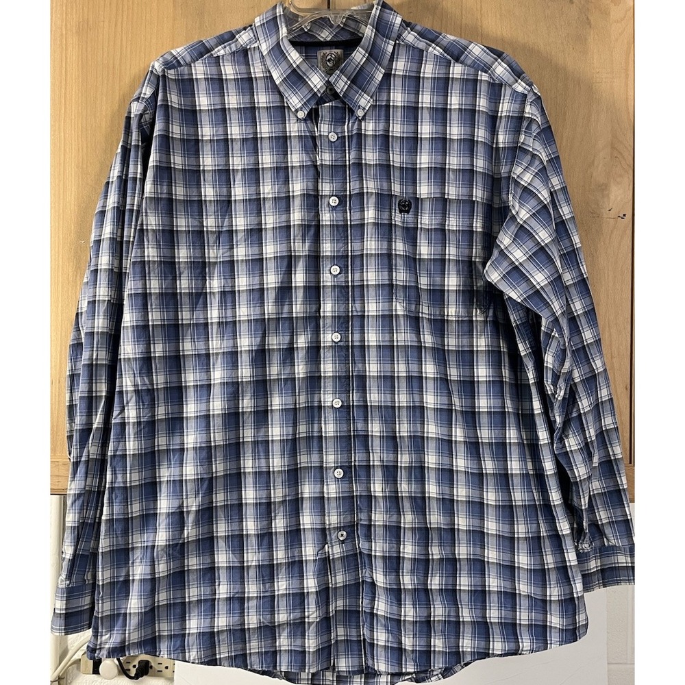Cinch Button Down Shirt Mens XL Blue Plaid Long Sleeve Western Logo Pocket